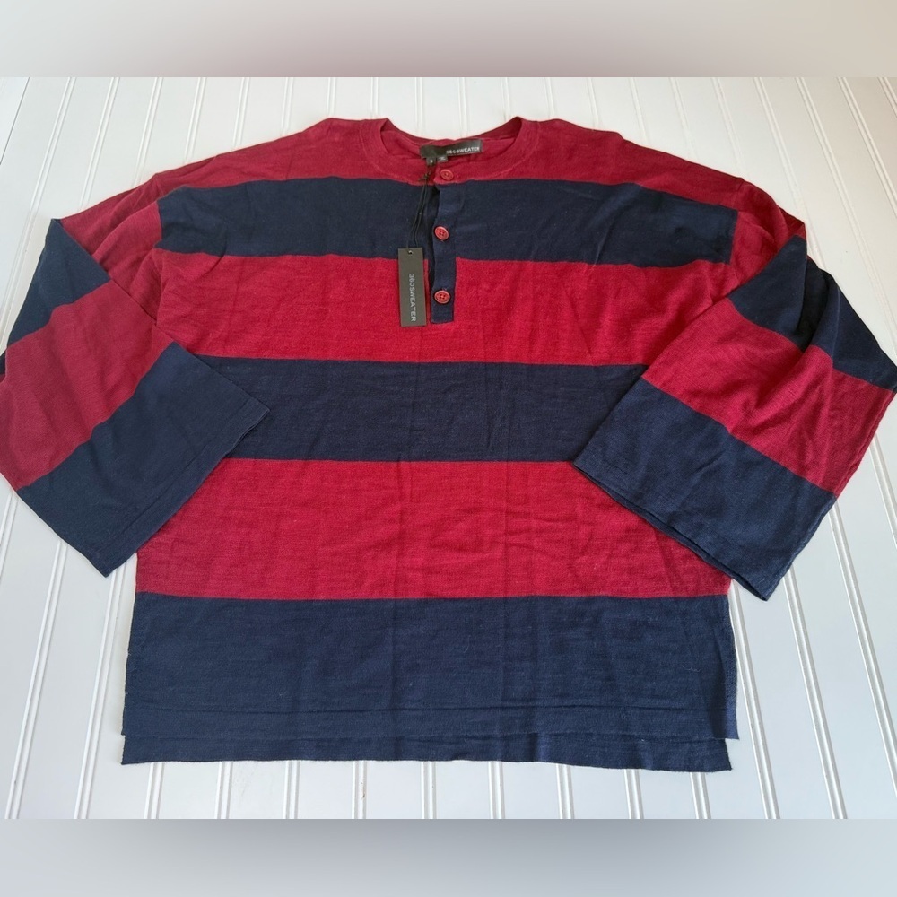 360 Sweater Oversized Henley Knit Women Small Striped NEW. 1516